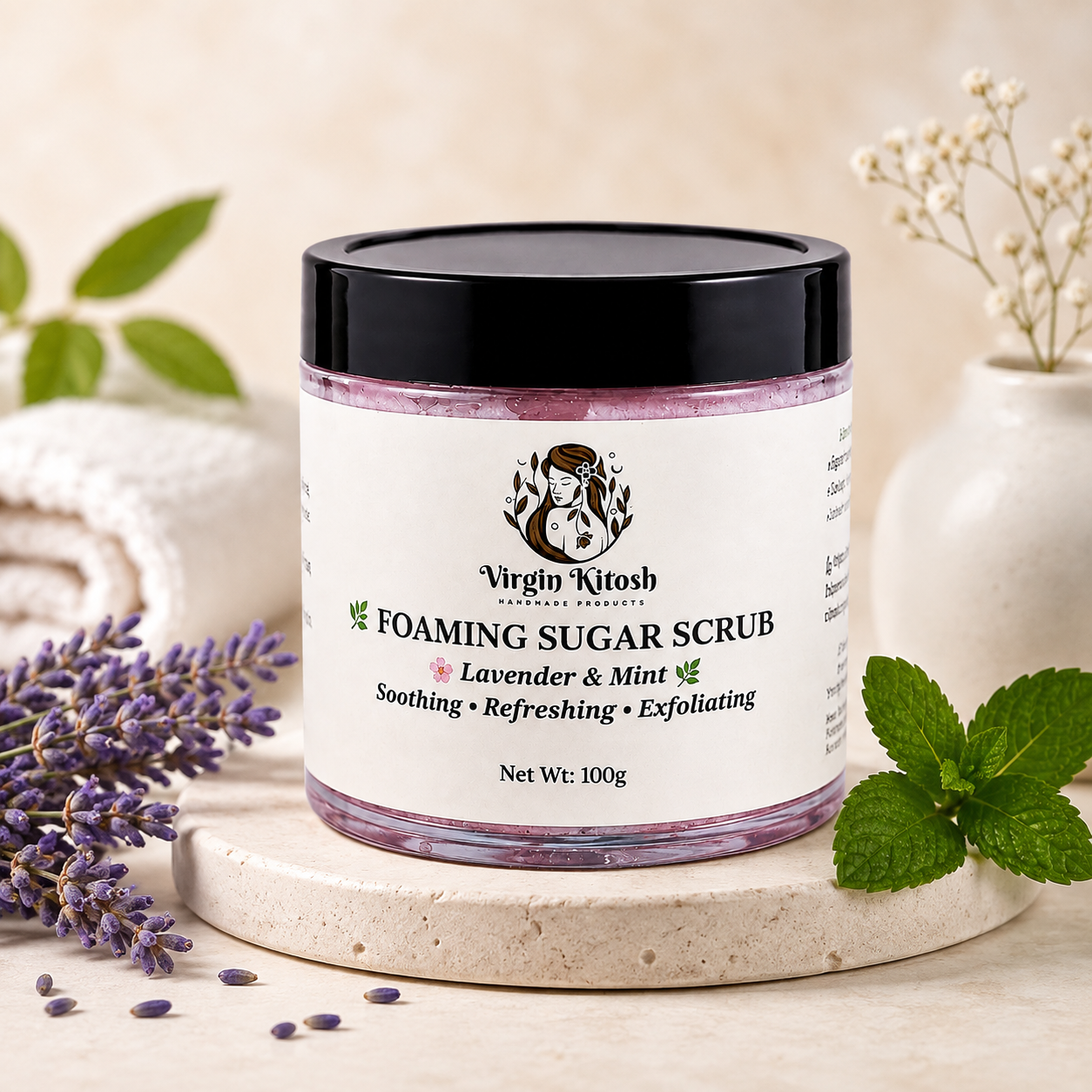 🌿 Foaming Sugar Scrub – Lavender & Mint